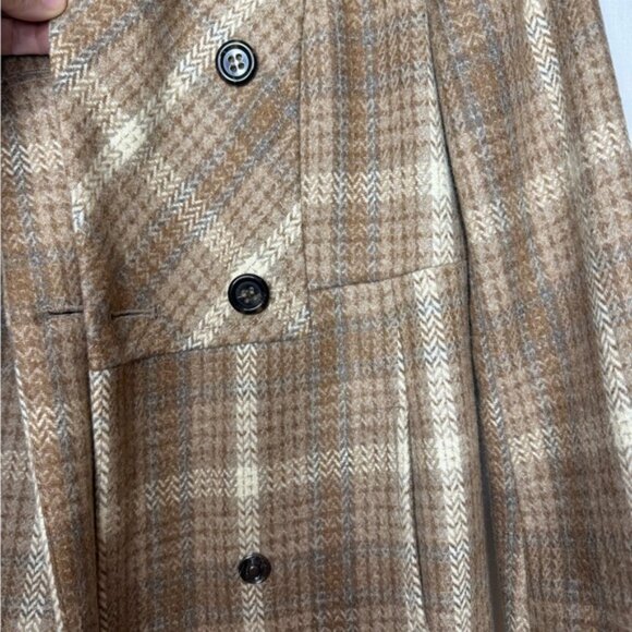 United Colors Of Benetton Double Breasted Pea Coat Sz S Plaid Wool Boho 70’s - Picture 5 of 15
